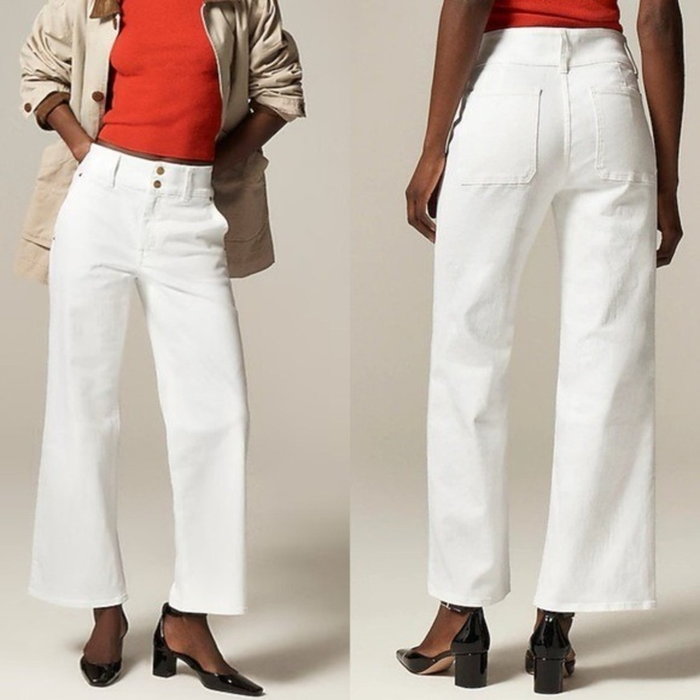 J. Crew Slim Wide Jeans Stacked Buttons Coastal‎ White Denim Pants NWT Size 31